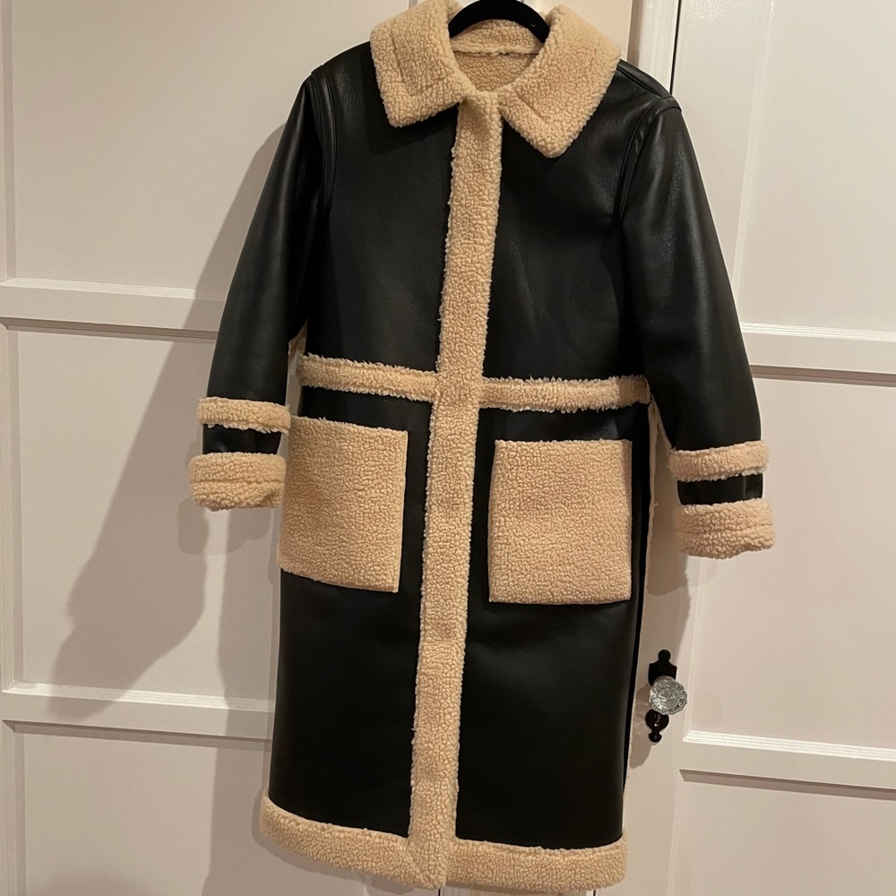 Long Leather Reversible Sherpa Trench